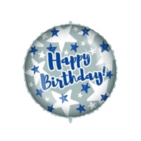 Globo redondo de Happy Birthday con estrellas de 46 cm - Procos