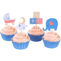 Cápsulas para cupcakes y picks de baby shower - 24 unidades