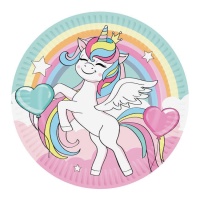 Platos de unicornio amoroso de 23 cm - 8 unidades