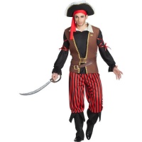 Disfraz de pirata con rayas rojo y negro para hombre