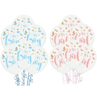 Globos de látex blanco pastel It's Boy/Girl de 30 cm - PartyDeco - 6 unidades