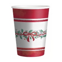 Vasos de 270 ml de muérdago con lazo rojo - 6 unidades