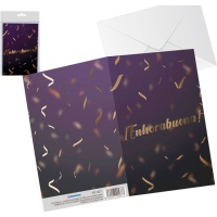 Tarjeta de felicitación Enhorabuena confetti oro