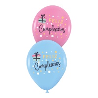 Globos de látex de Feliz Cumpleaños con Regalo de 30 cm - 6 unidades