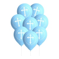 Globos de látex de Primera Comunión azul de 27 cm - 8 unidades