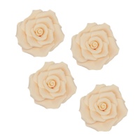 Figuras de azúcar de rosas marfil de 7 cm - Dekora - 6 unidades