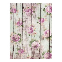Papel de arroz adhesivo de madera con rosas de 29,7 x 42,5 cm - Artis decor - 1 unidad