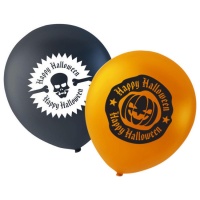 Globos de látex de calabazas y calaveras con mensaje de Happy Halloween de 25 cm - 10 unidades