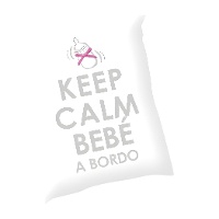 Cojín blanco de BEBÉ A BORDO con lazo rosa