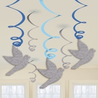 Colganges decorativos azules con palomas de 60 cm