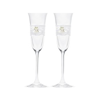 Copas de cristal para brindis de boda con lazo y rosas - 2 unidades