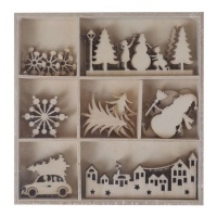 Figuras de madera troquelada de pueblo navideño - Artis decor - 35 unidades