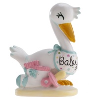 Figura para tarta de bautizo de cigüeña baby de 10 cm