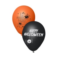 Globos de látex de telarañas y arañas Happy Halloween de 23 cm - 6 unidades