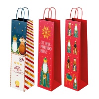 Bolsa regalo para botella de 35 x 10 x 8 cm de Reyes Magos surtidas - 1 unidad