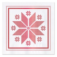 Servilletas de Navidad bordado rojo blancas de 12,5 x 12,5 cm - 30 unidades