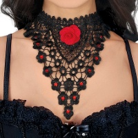 Gargantilla bordada con rosa roja