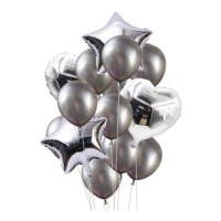 Bouquet de mix globos plata - Monkey Business - 14 unidades