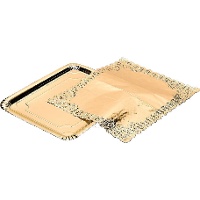 Bandeja de 38 x 31 rectangular de cartón con blonda dorada