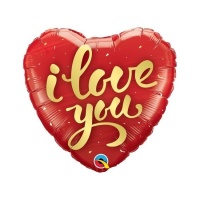 Globo de corazón rojo de I love you en dorado de 46 cm - Qualatex