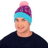 Gorro de lana de años 80 azul y rosa