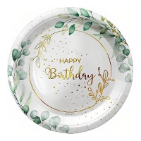 Platos de Happy Birthday Floral de 18 cm - 8 unidades