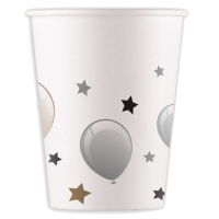 Vasos de 200 ml de Happy Birthday Golden con globos - 8 unidades