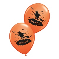 Globos de látex de Bruja de Halloween naranjas de 30 cm - 6 unidades