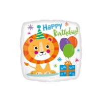 Globo cuadrado de león feliz cumpleaños de 43 cm - Anagram