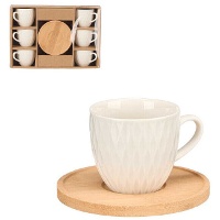 Taza de 90 ml de rombos con plato de bambú - 6 servicios