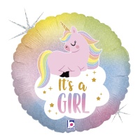 Globo redondo de Unicornio It’s a Girl de 46 cm - Grabo