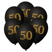 Globos de látex negros con número 50 dorado de 23 cm - 6 unidades