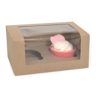 Caja para 2 cupcakes color kraft de 18,5 x 9,5 x 9 cm - House of Marie - 3 unidades
