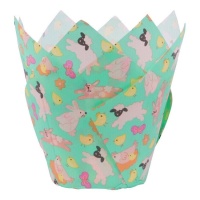 Cápsulas tulipán de papel para muffins de animales de Pascua - PME - 24 unidades