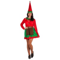 Disfraz de elfo verde y rojo para mujer