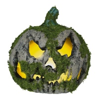 Calabaza gris con musgo y luz de 20 cm