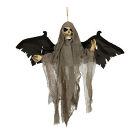 Colgante de esqueleto calavera con alas con luz y sonido de 45 cm