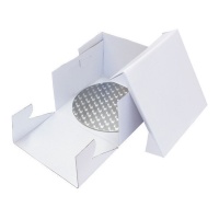 Caja de 33 x 33 x 15 cm para tarta cuadrada con base redonda