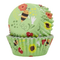 Cápsulas para cupcakes de abejas y flores - PME - 30 unidades