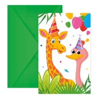 Invitaciones de Animales selva party - 6 unidades