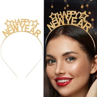 Diadema de happy new year dorado con estrellas