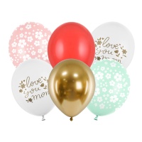 Globos de látex Love you Mum de 30 cm - PartyDeco - 6 unidades