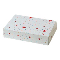 Caja de 23,5 x 16 x 5 cm de confettis y corazones