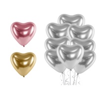 Globos de látex cromados de 30 cm de corazón - 50 unidades - PartyDeco