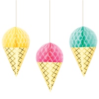 Colgantes decorativos con helados de colores - 3 unidades