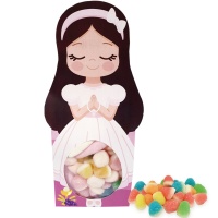 Bolsa silueta niña comunión con nubes y gominolas surtidas de 48 gr