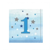 Servilletas de primer año azul de 12,5 x 12,5 cm - 16 unidades