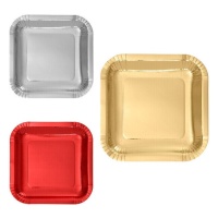 Platos cuadrados metalizados de cartón de 18 cm - Maxi products - 12 unidades