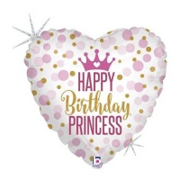 Globo de corazón Happy Birthday de princesa de 46 cm - Grabo