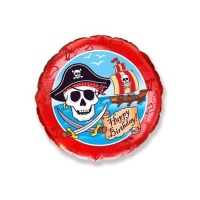 Globo de Piratas de Happy Birthday rojo de 45 cm - Conver Party